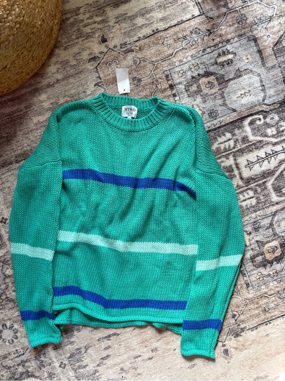 HIHO Pullover Relaxed Crew Neck blue striped Sweater NWT Size M - Picture 2 of 7